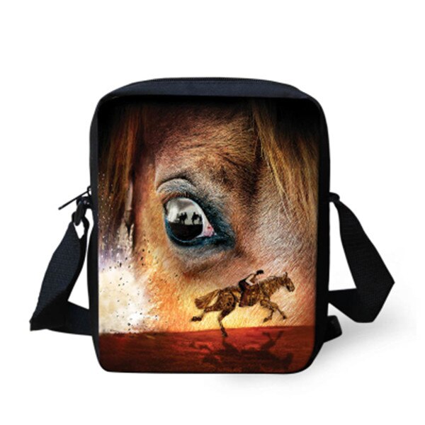 TWOHEARTSGIRL 3d Cool Paard Afdrukken Jongens Messenger Bag Student Crossbody Tas Kleine Kids Animal Strandtas Opslag Handtassen: Z096E