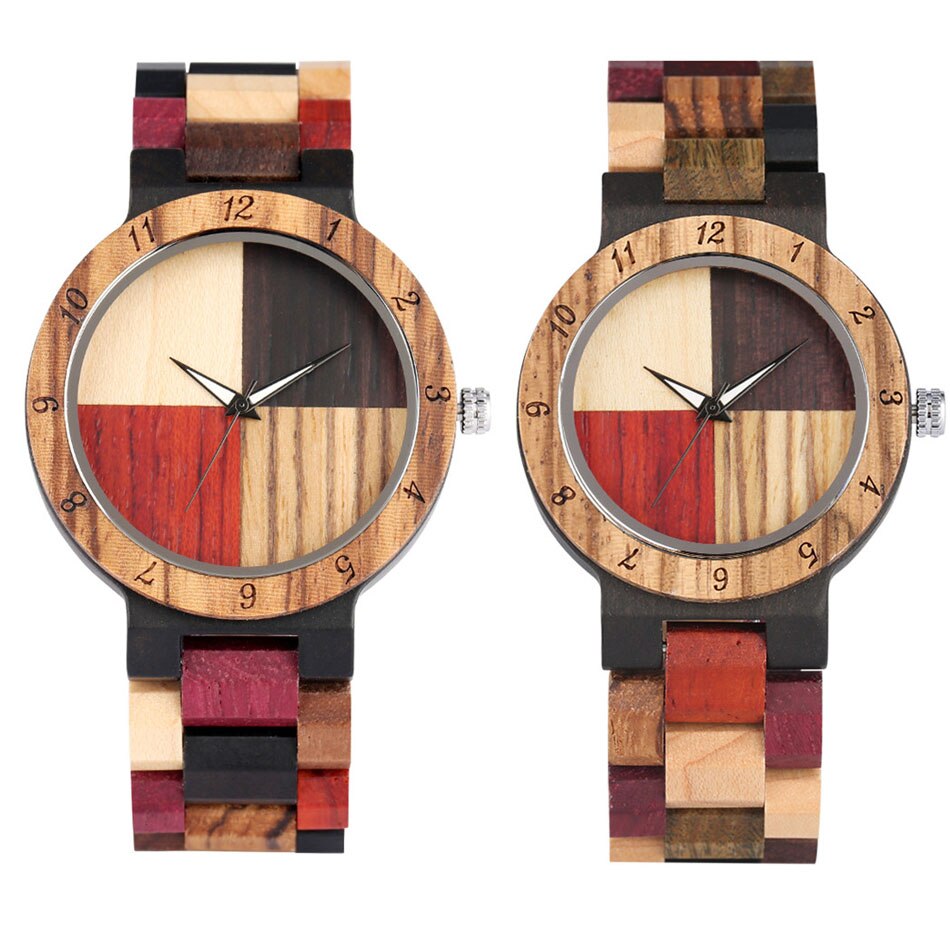 Mix-Gekleurde Houten Horloge Voor Koppels Quartz Houten Bangle Uurwerk Vouwsluiting Lover Natuurlijke Hout Horloges: Couple Watch 1