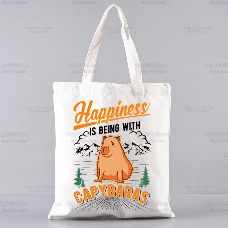 Capybaras Draagtas Unisex Canvas Tassen Gewoon Een Meisje Dat Houdt Van Capybaras Boodschappentassen Bedrukt Casual Schoudertas Opvouwbaar: Marineblauw