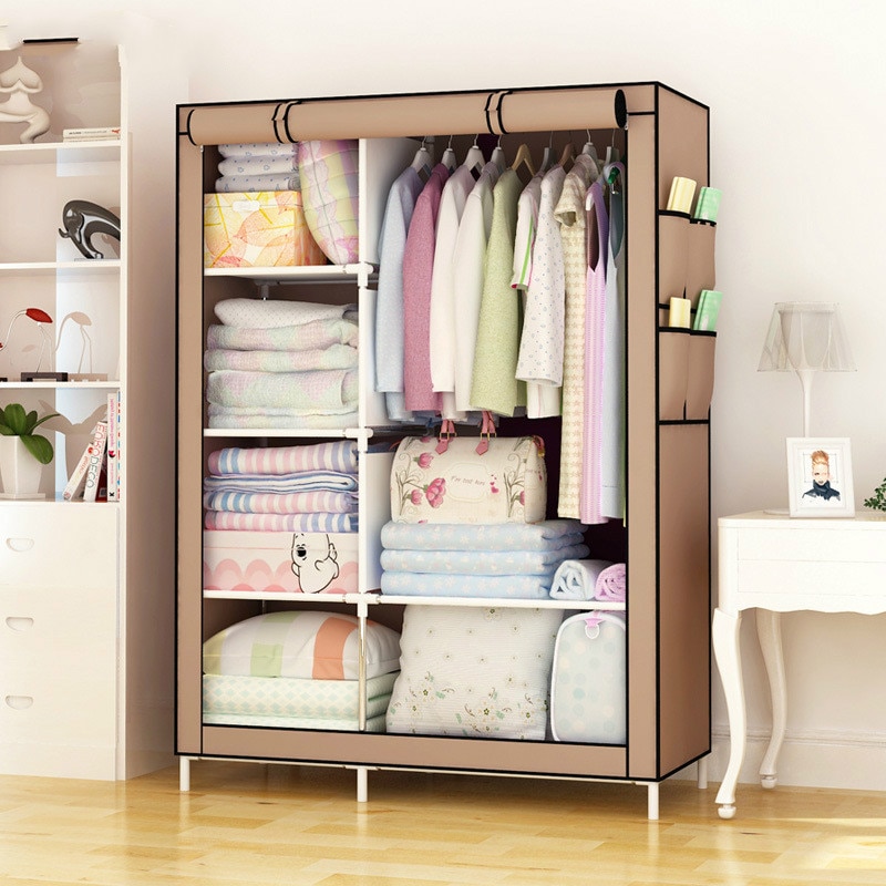 Bedroom Furniture Portable Closet Household Fabric Folding Cloth Storage Assembly Combination Wardrobe Dress Rack