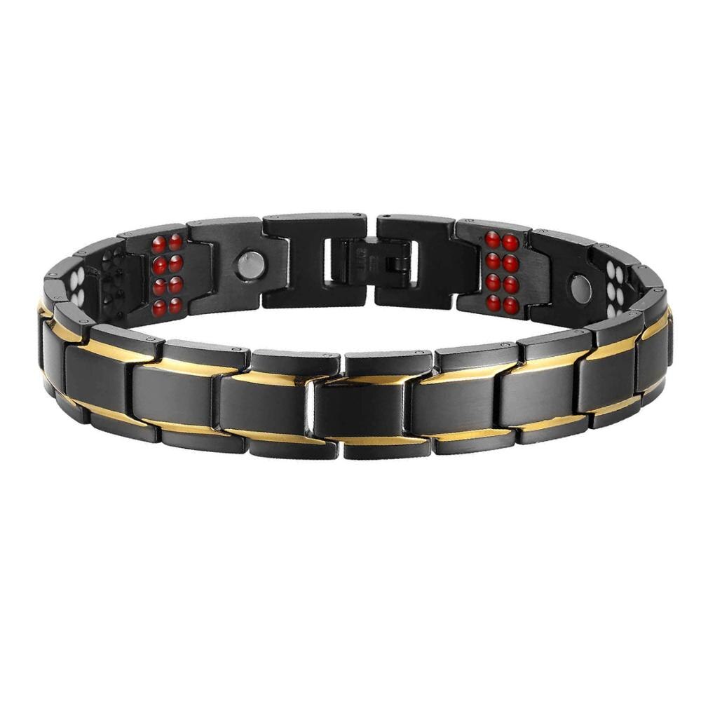 Heren zwarte armband goudkleurige gezondheidsenergie germanium roestvrijstalen armband 4 in- in-1 magnetische gezondheidsarmbanden voor heren sieraden