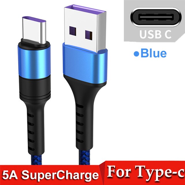 5A Type C USB Cable QC3.0 Fast Charging Wire Mobile Phone Cord USBC Type-C Kable for Huawei Mate 20 P30 P20 Pro Honor 9 10 Nova: Blue