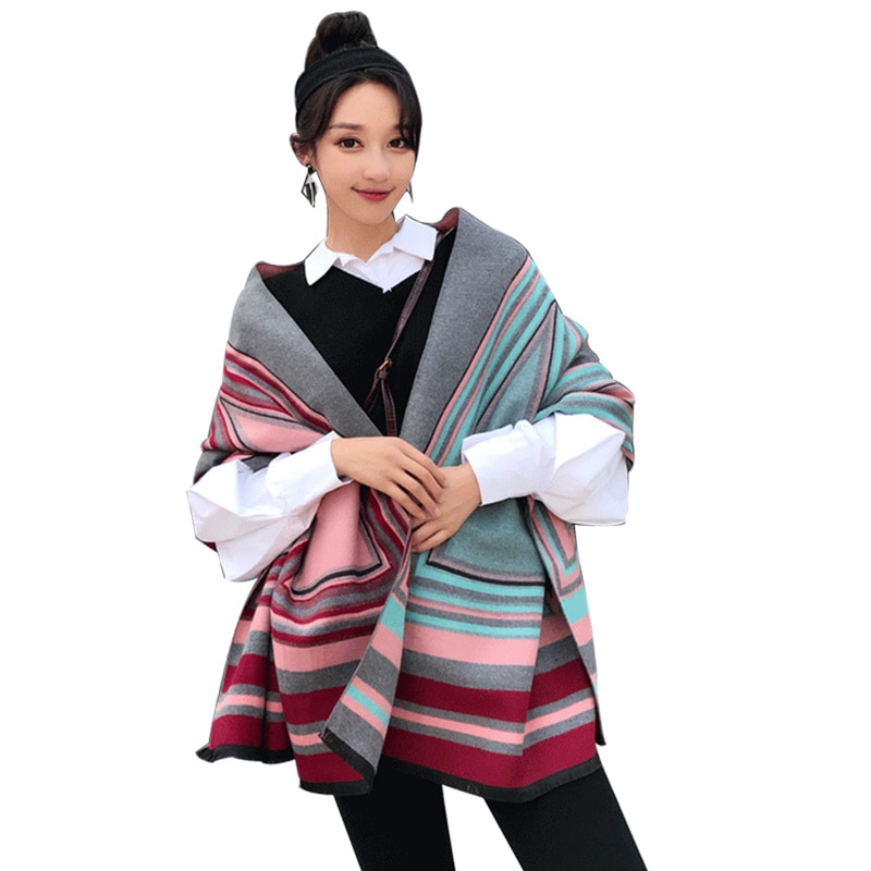 Dikke Faux Kasjmier Modieuze Patchwork Sjaals Voor Vrouwen Winter Poncho Vrouwelijke Jas Sjaal Vrouwen Tippet Shawl Pashmina