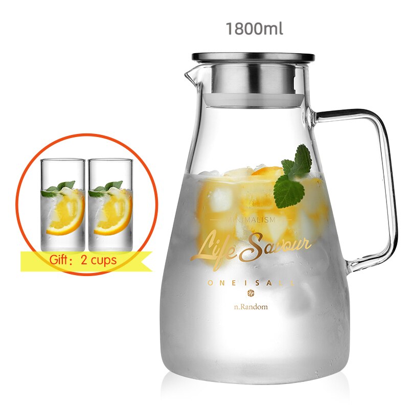 Borosilikatglas kanna vattenkokare värmebeständig juice behållare med lock av rostfritt stål bpa gratis 1.5l 1.8l 2l: 1.8l b-stil