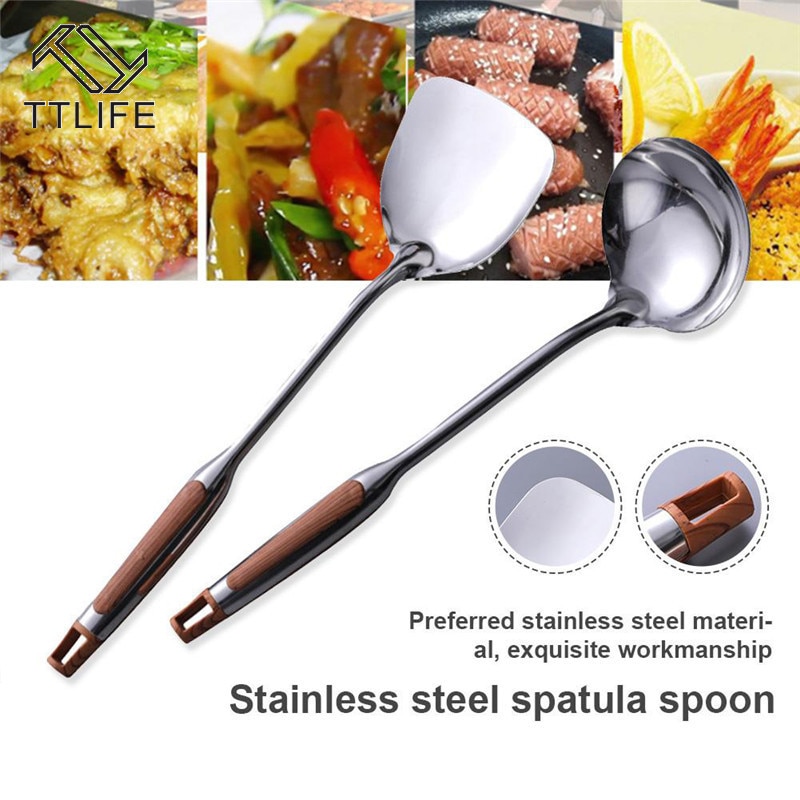 Holdbar bærbar rustfrit stål non-stick mad wok spatel skovl vender ske ske køkkenredskaber køkkenredskaber køkkengrej