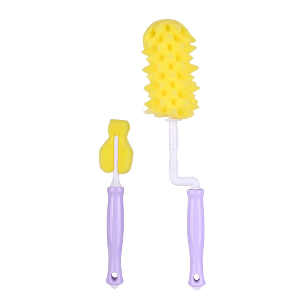 2 stuks  in 1 sets babyverzorgingsaccessoires reinigingsborstelset draaibare sponsborstel voor voedingsfles (paars): Default Title