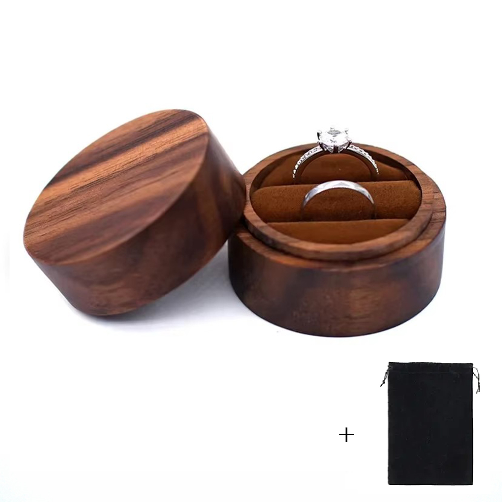 Caja de anillo de madera con logotipo personalizado gratuito, grabado en madera, propuesta de boda, compromiso, madera redonda, caja de anillo con nombre y fecha personalizados gratis