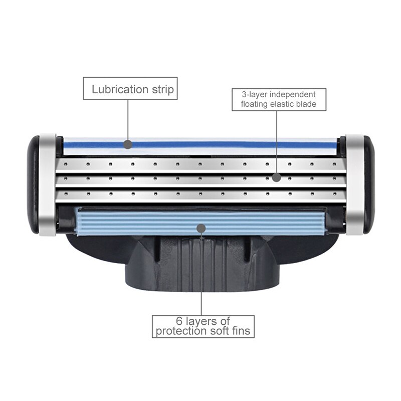 4 Stuks Mannen Veiligheid Scheermesjes 3 Lagen Scheren Cassette Rvs Veiligheid Bladen Baard Manual Scheerapparaat Vervanging Hoofd