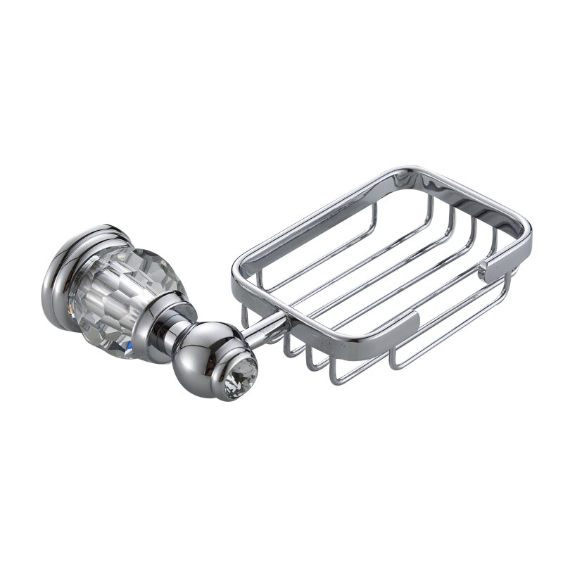 Silver polerad badrumsutrustning set solid mässing handduk ring väggmonterad hårtork hållare med kristall badrumstillbehör: Tvålnät