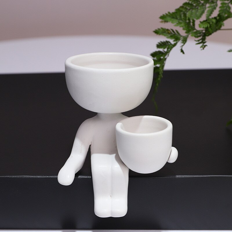 Juego de macetas de cerámica humanoide para decoración del hogar, macetas de flores de , florero de escritorio, alféizar de ventana, bonsái, novedad de: white A