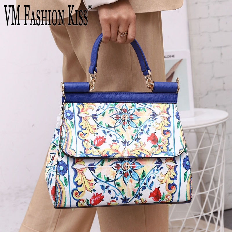 VM KISS Classic Women Frame Handbag Europe And America Printing Shoulder Messenger Totes Ladies Bags Bolsa Feminina