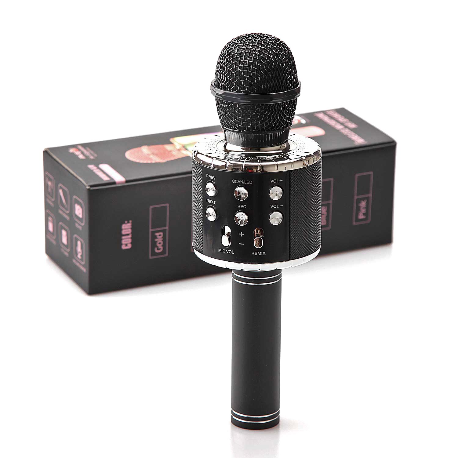 Karaoke Microphone for Kids Singing, 5 in 1 Wireless Bluetooth Microphone with LED Lights Karaoke Machine Portable Mic Speaker: black