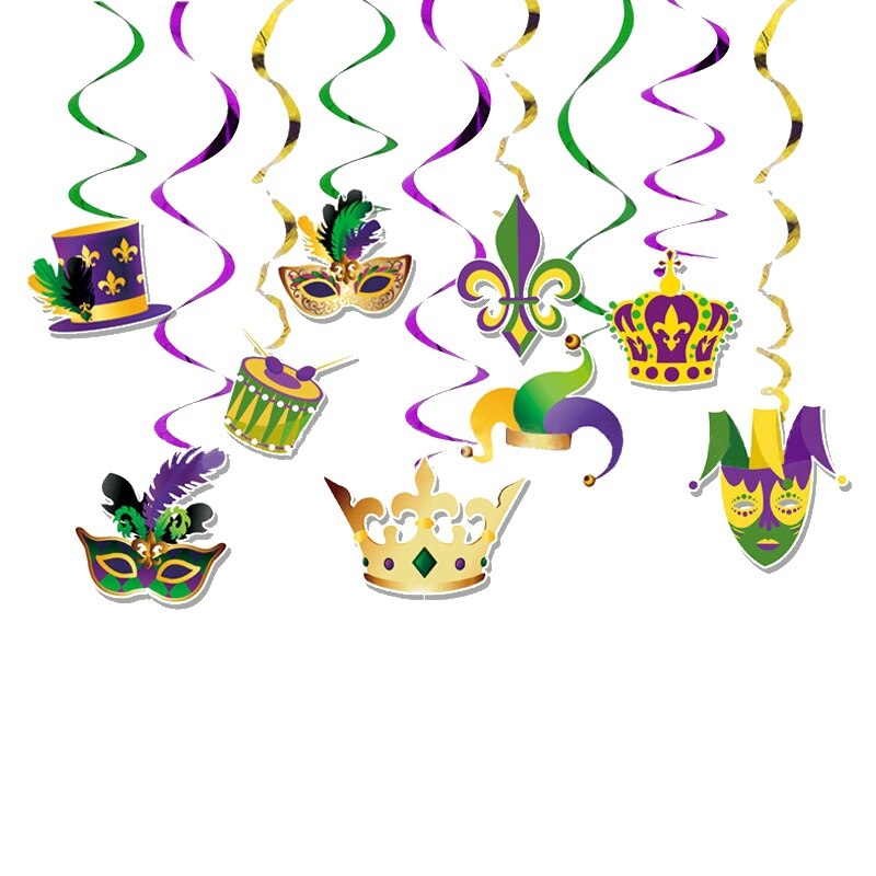 MARDI GRAS Carnival Theme Birthday Party Decoration Cake Topper Banner PVC Spiral Pendant Latex Balloon Supplies: PVC Spiral