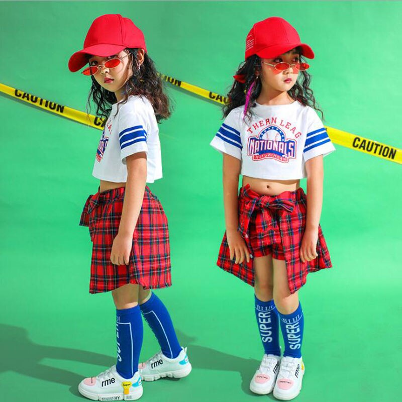 Vêtements Hip Hop pour enfants, t-shirt court et pantalon, costume de danse Jazz, tenue de salle de bal, tenue de scène pom-pom girl