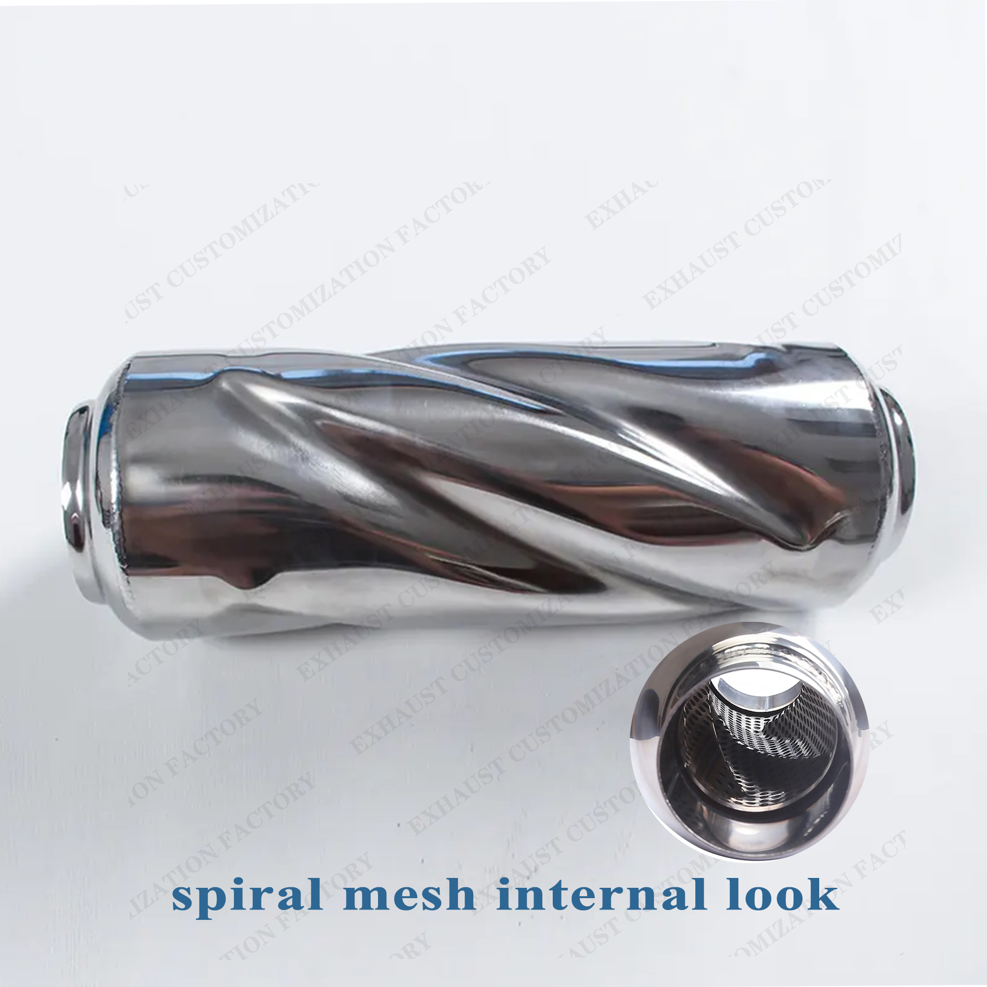 Resonador de escape de rendimiento, silenciador de entrada y salida de 63mm, sistema de escape de superficie en espiral de acero inoxidable 304, accesorios para coche DIY: Castaño
