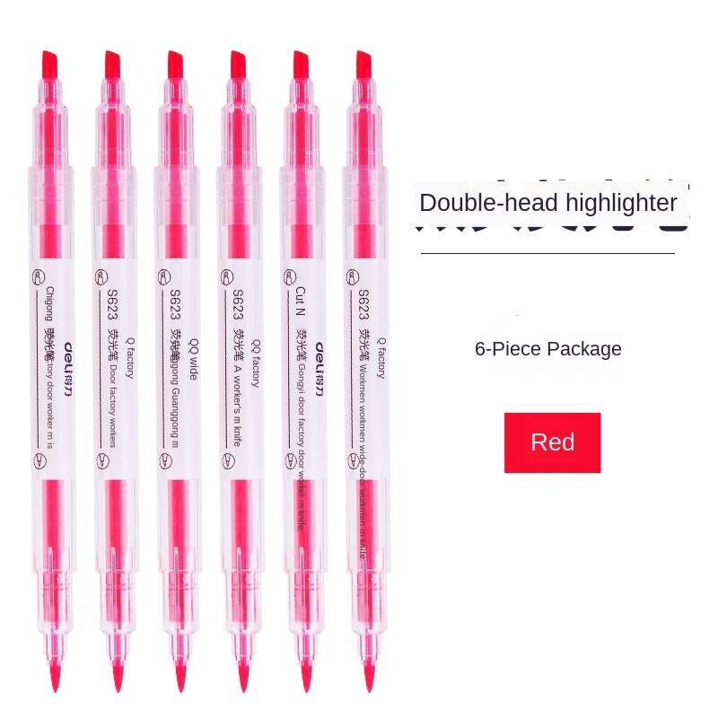 Markeerstift fluorescerende stift dubbelzijdige kleurstift snoepkleurige notities zaklamp penselen 6- pack: Rood 6 stuks