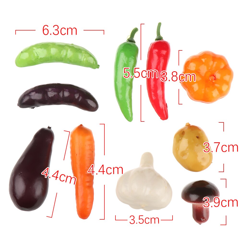 10 Stks/set Miniatuur Fruit Groente Kunstmatige Nep Plastic Aubergine Pompoen Keuken Decoratie Kinderen Speelgoed Onderwijs Rekwisieten