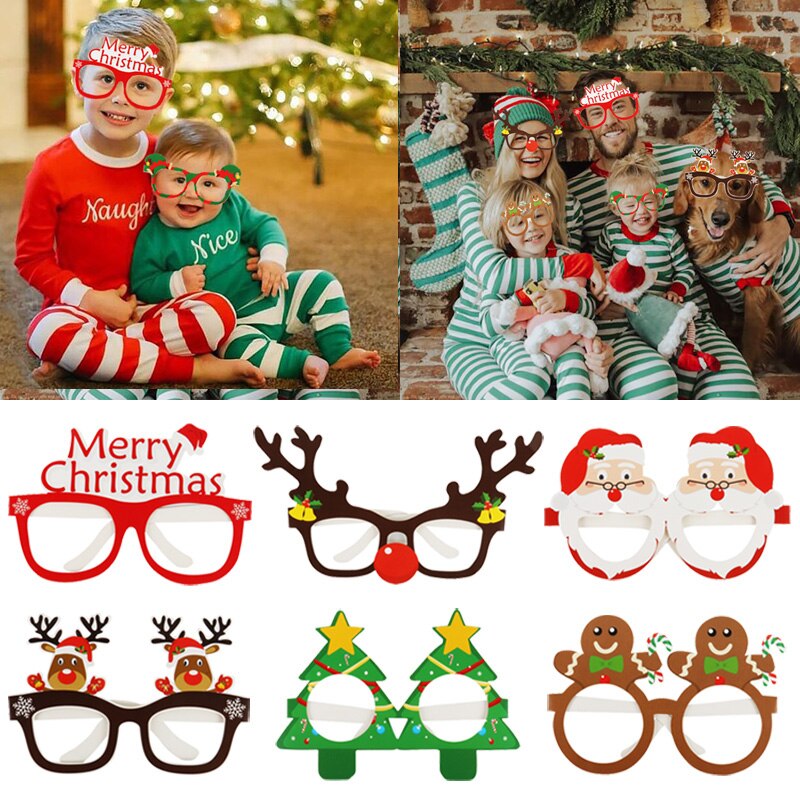 Gafas navideñas con marco de Papá Noel y muñeco de nieve para niños, decoración navideña, 9 Uds.,