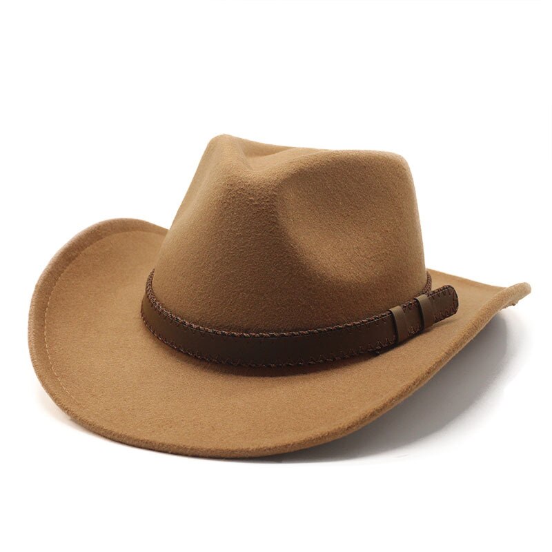 Women's Men's Winter Wool Western Cowboy Hat With Belt Cowgirl Jazz Toca Sombrero Cap Godfather Cap: light brown