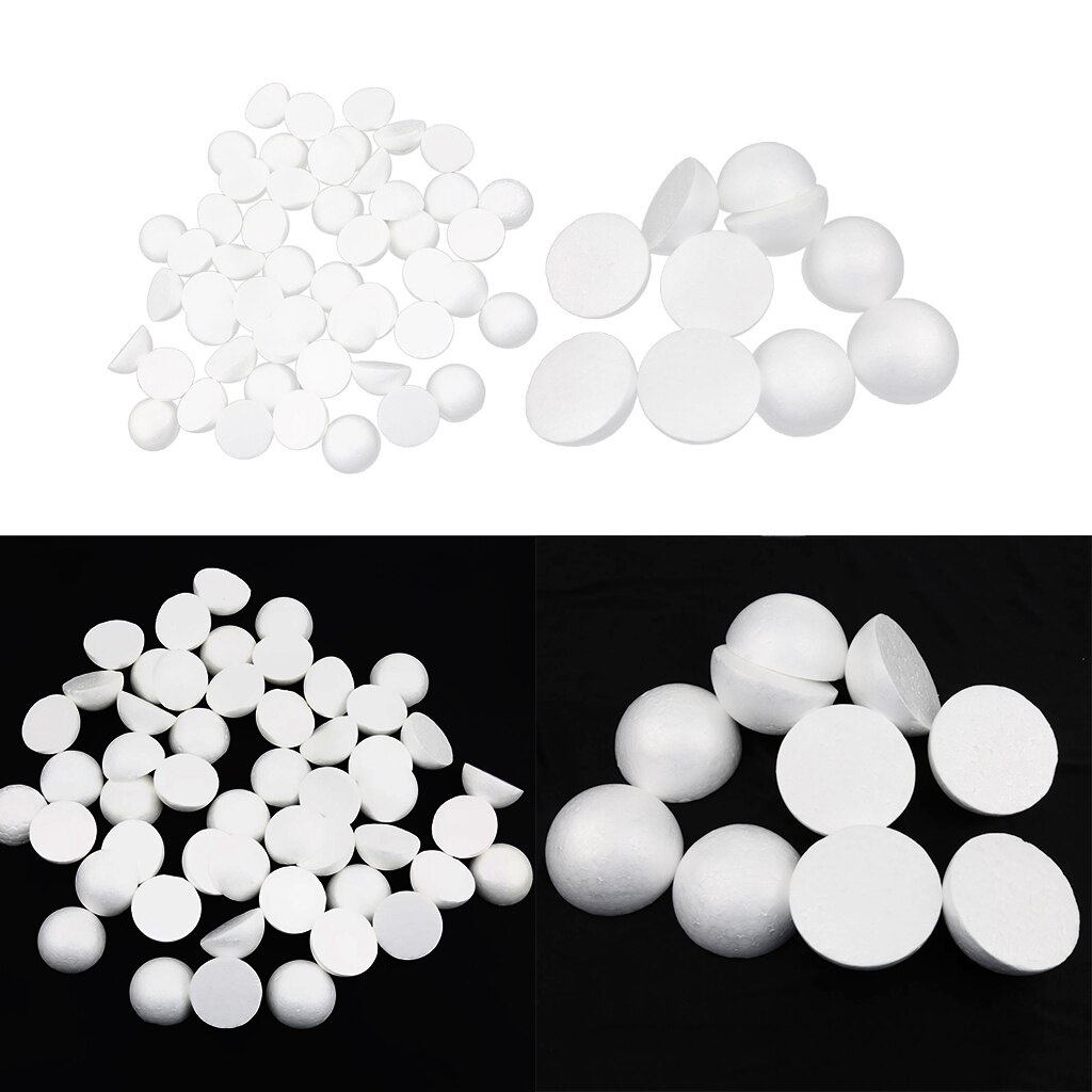60 Piece Half Round Polystyrene Styrofoam Foam Ball for Kids DIY Painting Model Making Crafts Christmas Ornaments(5cm, 10cm)