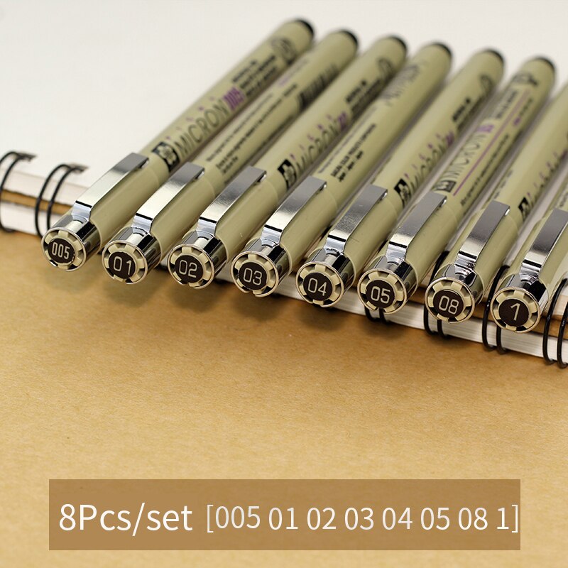 Sakura Pigma Micron Porous-Point Pens Waterproof Brush Pen Set Needle Drawing Pen Comic Hand-painted Water-based Hook Line Pen: 8Pcs