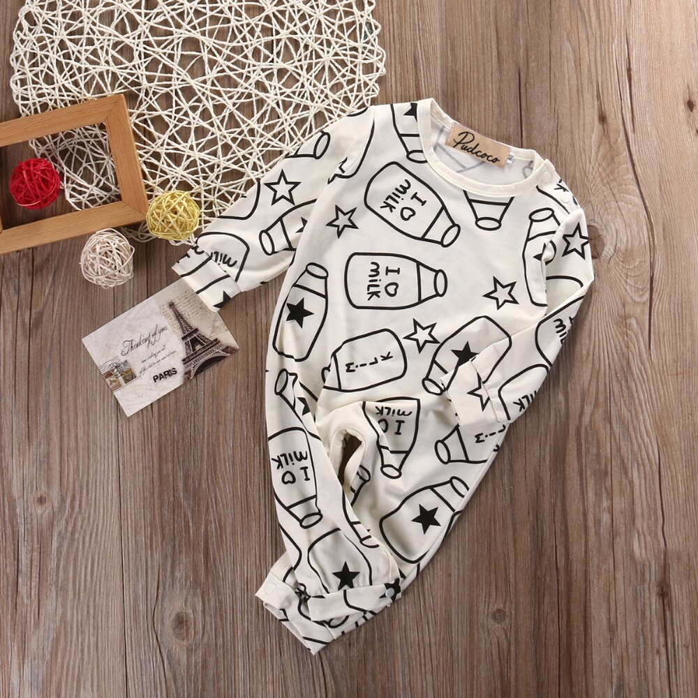 Nowonarodzone dzieci niemowlę chłopiec dziewczyny niemowlę z długim rękawem butelka mleka romper kombinezon ubrania strój 0-12M