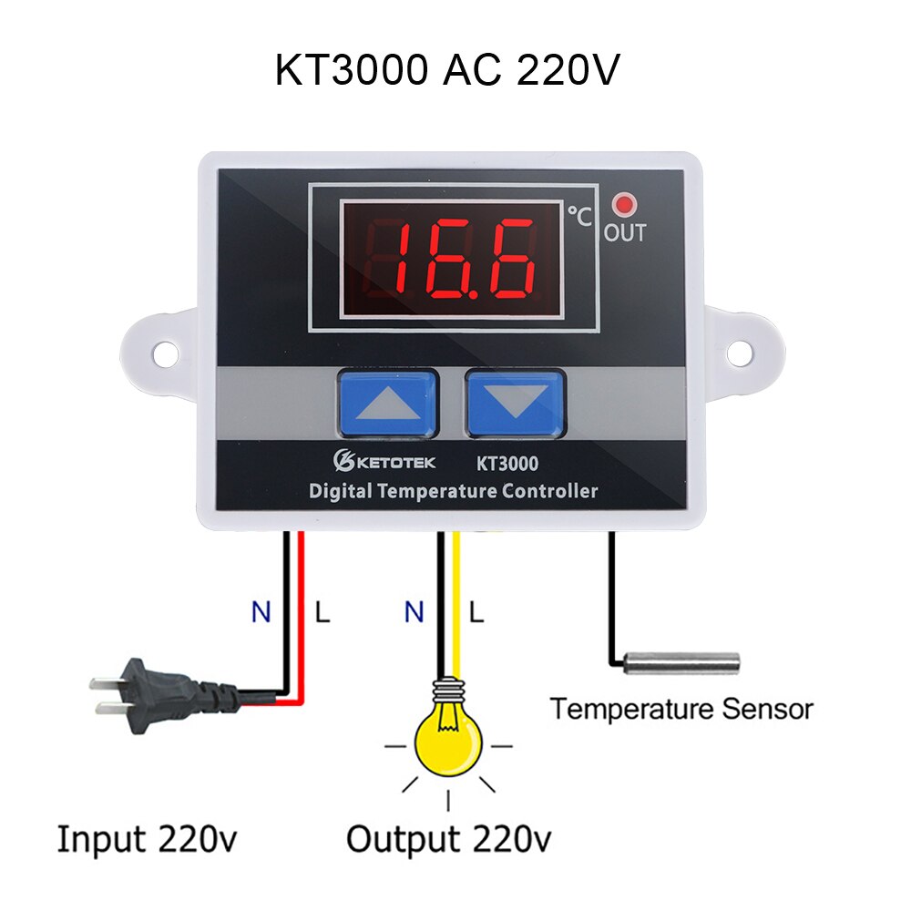 Termostato Digital para incubadora, controlador de temperatura, Control de enfriamiento de calefacción con sonda Dual, 12V, 24V, 220V, KT99: KT3000 110V 220V