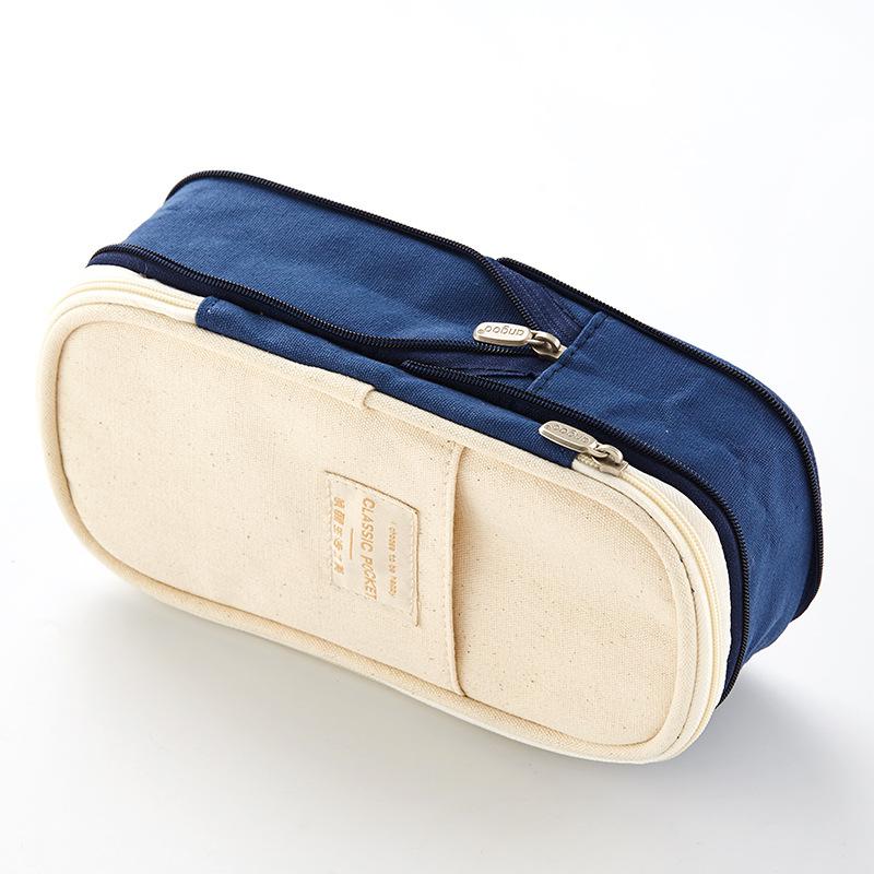 Briefpapier Canvas Etui Double Layer Grote Capaciteit Potlood Doos Leuke Pencilcase Voor Kids Jongens Pen Doos Schoolbenodigdheden: deep blue