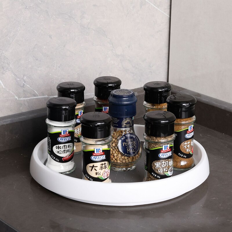 Non-Skid Pantry Cabinet Lazy Susan Turntable 9.84-Inch Kitchen Round Rotating Tray Storage Shelf Seasoning Rack Spice Organizer