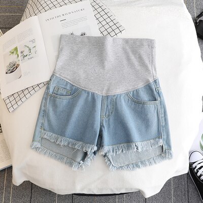 Short de maternité en Denim blanc fin, taille haute, ventre court, vêtements pour femmes enceintes, Shorts décontractés, collection été 17432: BLEU CIEL / M