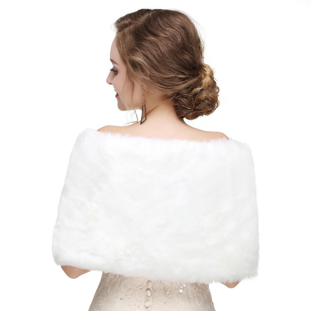 JaneVini Bridal Fur Warp Faux Fur Wedding Shawl Winter Warm Cloak Short Cape for Bride Evening Dress Bolero Mariee