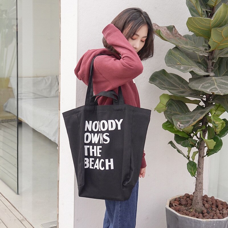 Sac en toile de couleur pour femmes | Grande Version coréenne du sac en toile, sac Eco décontracté de shopping à bandoulière réutilisable, sac de livre Portable en tissu pour étudiantes: Black