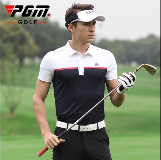 PGM D'été Nouvelle golf vêtements manches courtes homme t-shirts hauts Séchage rapide Et doux respirant Hommes Bouton Col Chemise de Golf: white navy / XXL
