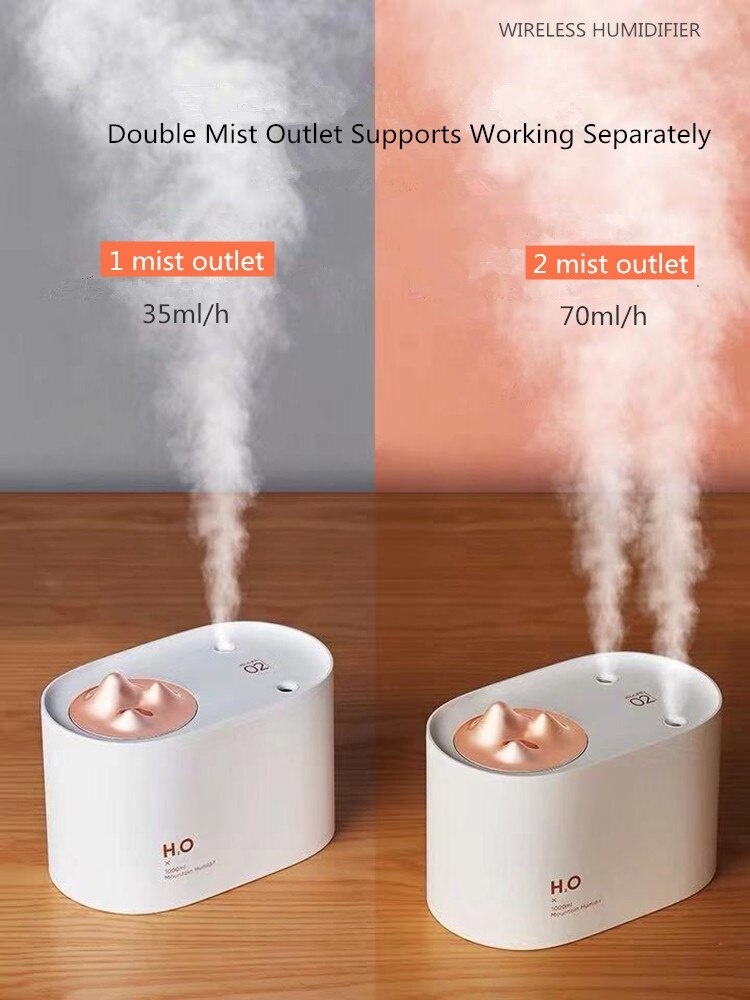 1000ml bærbar aroma æterisk olie diffusor ultralyd usb luftfugter med 2 tåge stikkontakt 3600 mah batteri til hjemmekontor