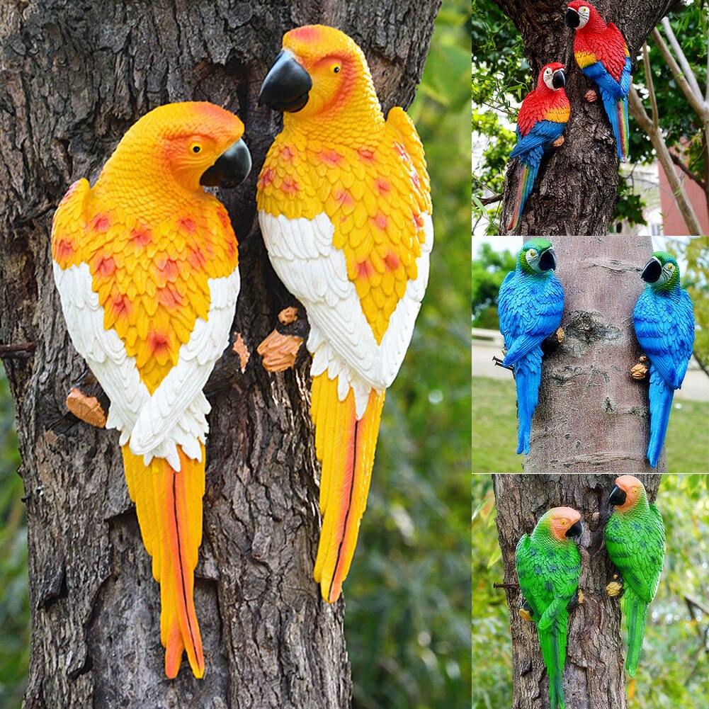 Simulation Resin Parrot Statue Toy Wall-mounted DIY Outdoor Garden Tree Decoration Animal Sculpture Garden Decoration Ornaments