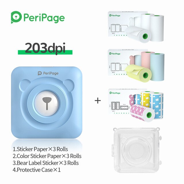 PeriPage – Mini-imprimante thermique Portable pour photos et reçus, 203dpi, Bluetooth sans fil, A6: Blue 9 Papers