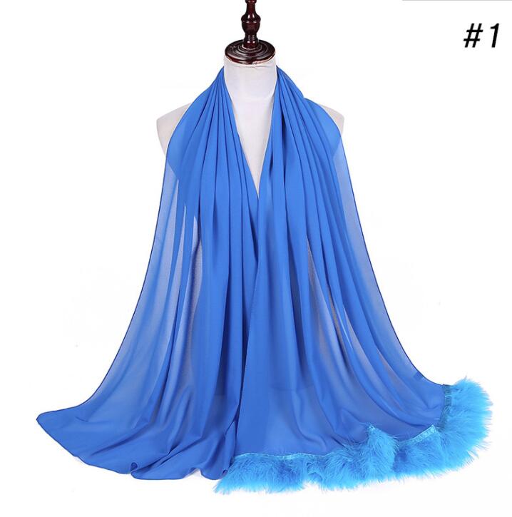 Feather Chiffon Scarf Hijab Plain Bubble Chiffon Scarf Women Popular Scarves Shawl Muslim Turban 72x175cm: COLOR 1