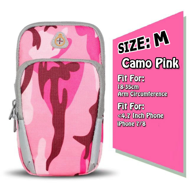 Mobiele Telefoon 6 Inch Sport Armband Running Case Voor iPhone X 8 Plus Galaxy S9 Waterdicht Camo Nylon Outdoor GYM bag Headset Poort: Camo Pink (M)