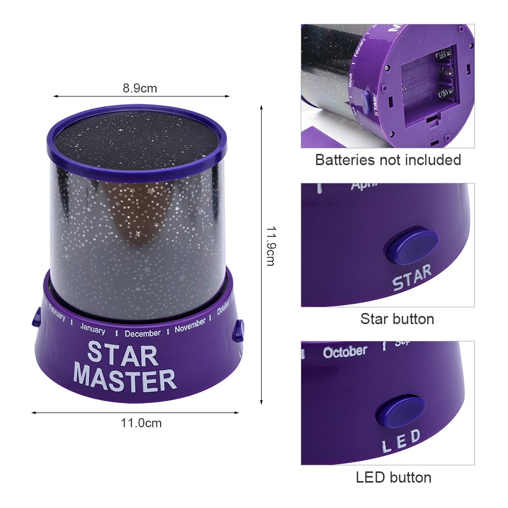 Ster Licht Projector LED Night Star Moon Master Kinderen Kids Baby Romantische Kleurrijke Decor Batterij Projectielamp: A purple 11x12.5cm