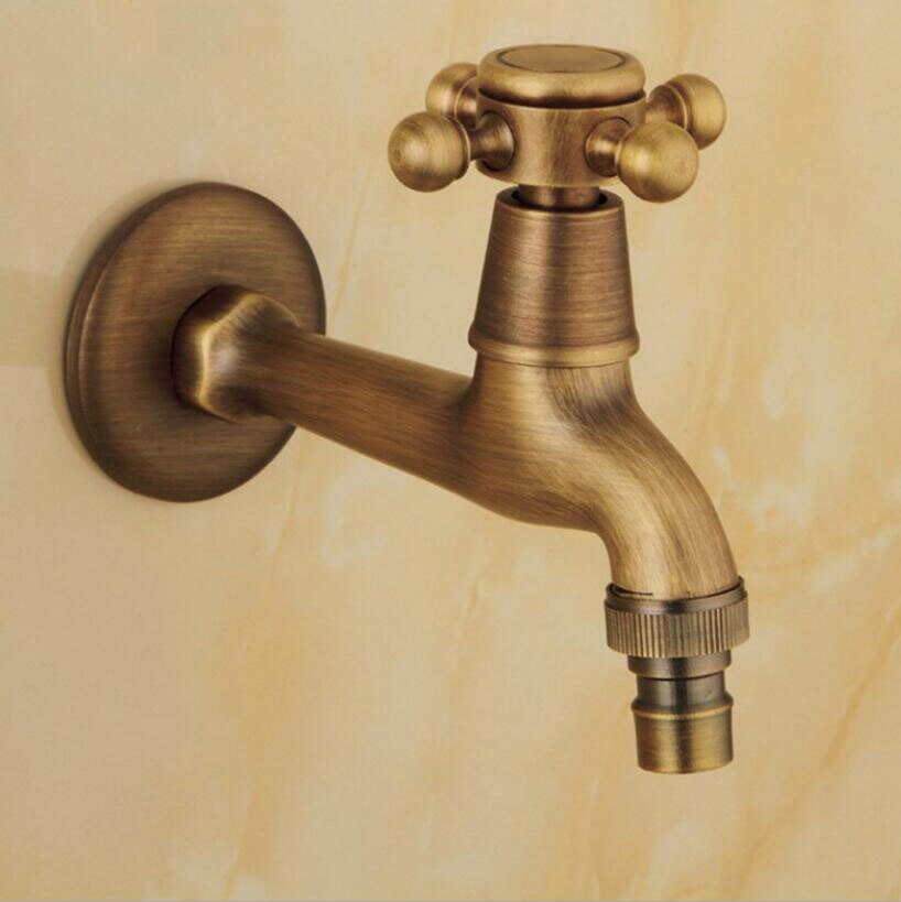Luxury Decorative outdoor Bibcock Garden faucet tap Antique Brass Finish Bathroom Wall Mount Washing Machine Water Faucet Taps