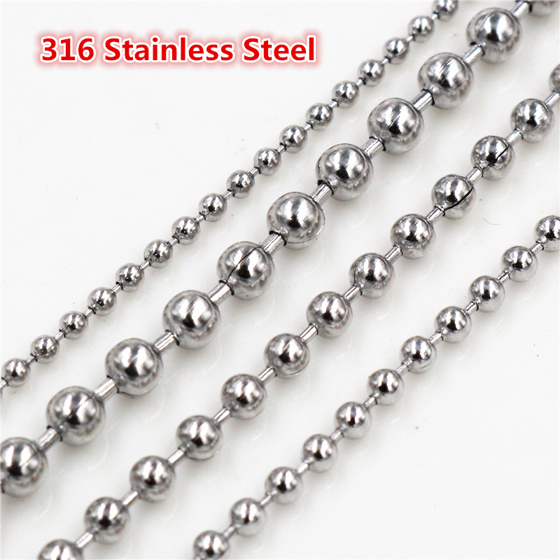 5 metros/lote 1,5/2,0/2,4/3,0mm bolas de cuentas de acero inoxidable cadenas de bolas a granel para collares para manualidades accesorios de joyería