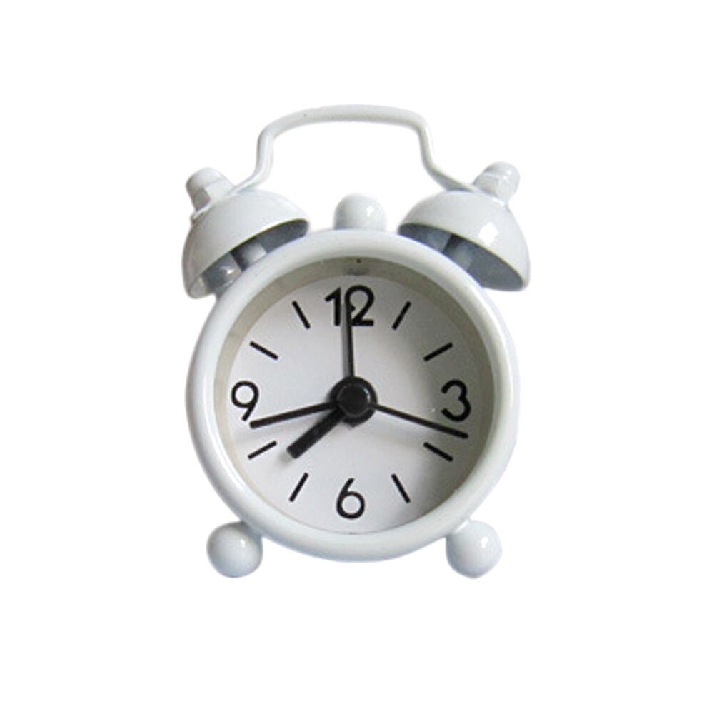 Mini reloj despertador Retro portátil de dibujos animados con números redondos y doble campana para escritorio, reloj Digital de mesa, relojes de alarma para decoración del hogar Klok #3 $: Blanco