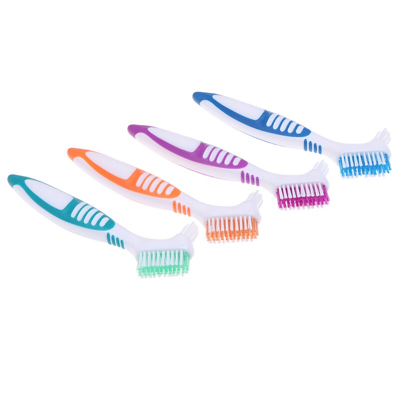 Multi-Gelaagde Haren Valse Tanden Borstel Oral Care Tool Haren & Ergonomische Rubberen Handvat Prothese Reinigingsborstel