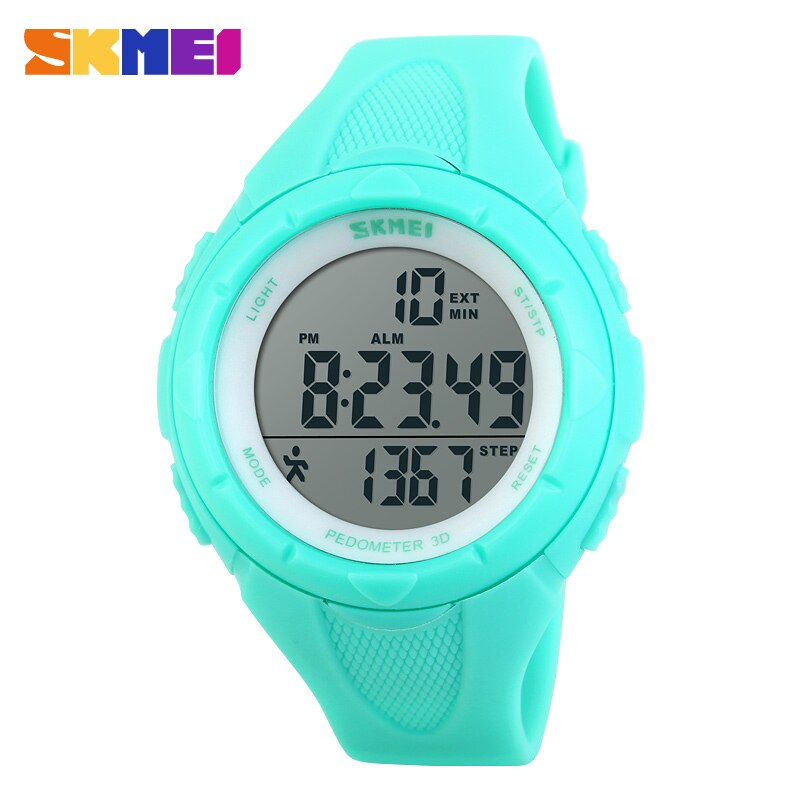 SKMEI Running Sport Horloges Vrouwen Stappenteller LED Digitale Horloges 50M Waterdicht Alarm Kalender Horloges 1108: Light Green