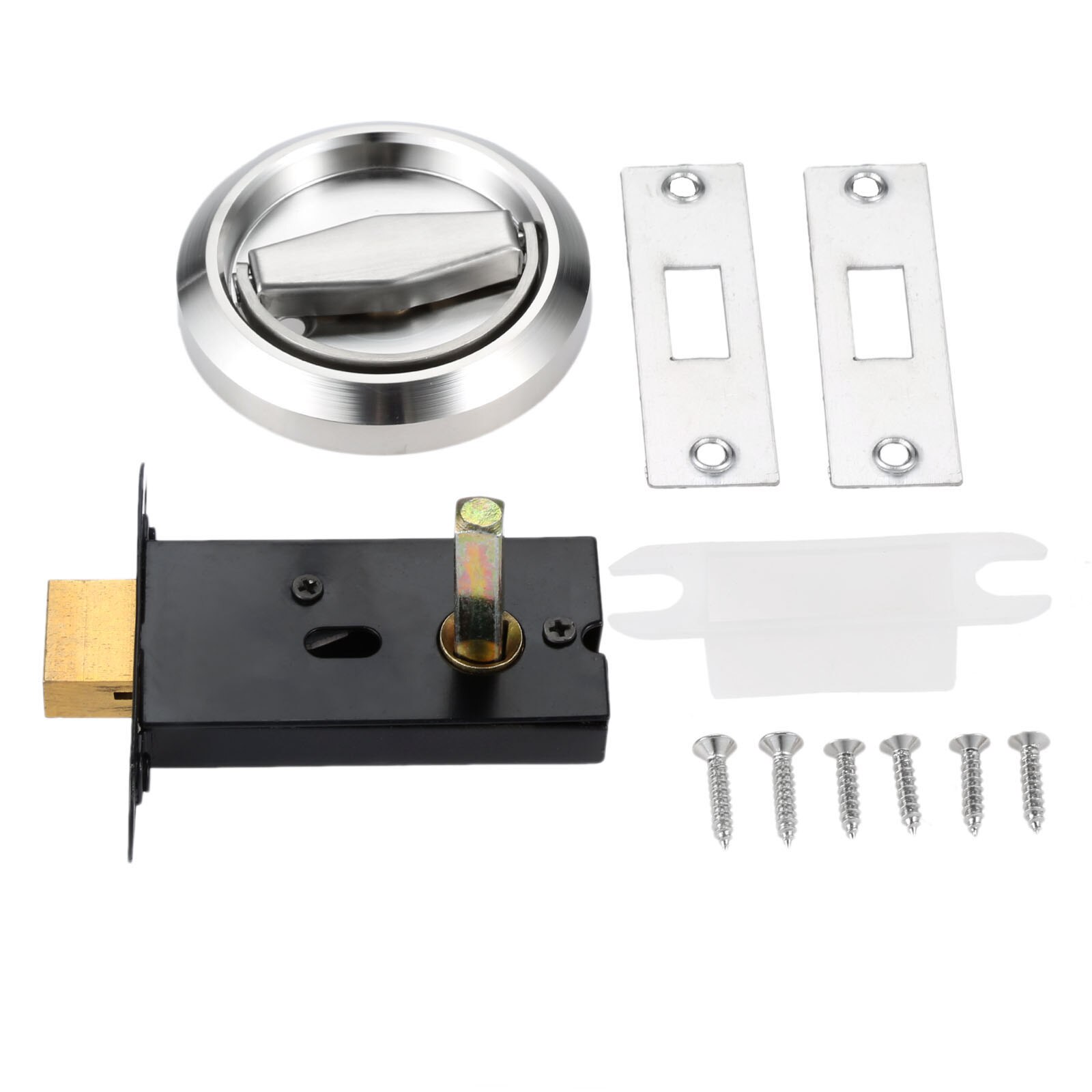 1 Set Stainless Steel Embedded Invisible Door Knob Handle Concealed Door Lock Latch &amp; Round Pull Ring for Sliding Doors Cabinet