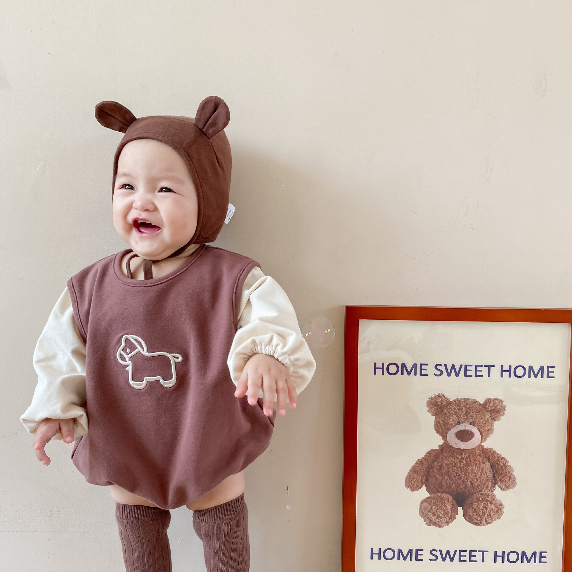 2022 Baby Winter Romper Fleece Gevoerde Koreaanse Stijl Verse Hond Borduren Romper Voor Baby Meisjes En Baby Boy