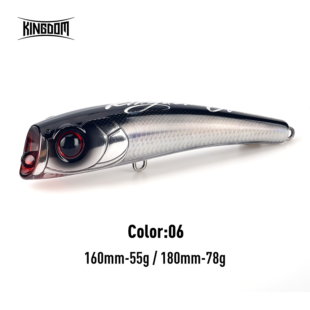 Kingdom sea fishing drag topwater popper 55g 78g 160mm 180mm flytande wobbler konstgjort hårt bete för havs tonfisk gt fiskedrag