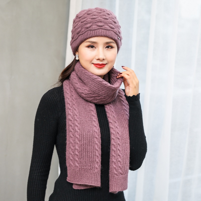 Hat Scarf Set Female Women Knitted Caps Scarf Set Hats and Scarves Sets Windproof Warm Winter Scarf Hats for Mother