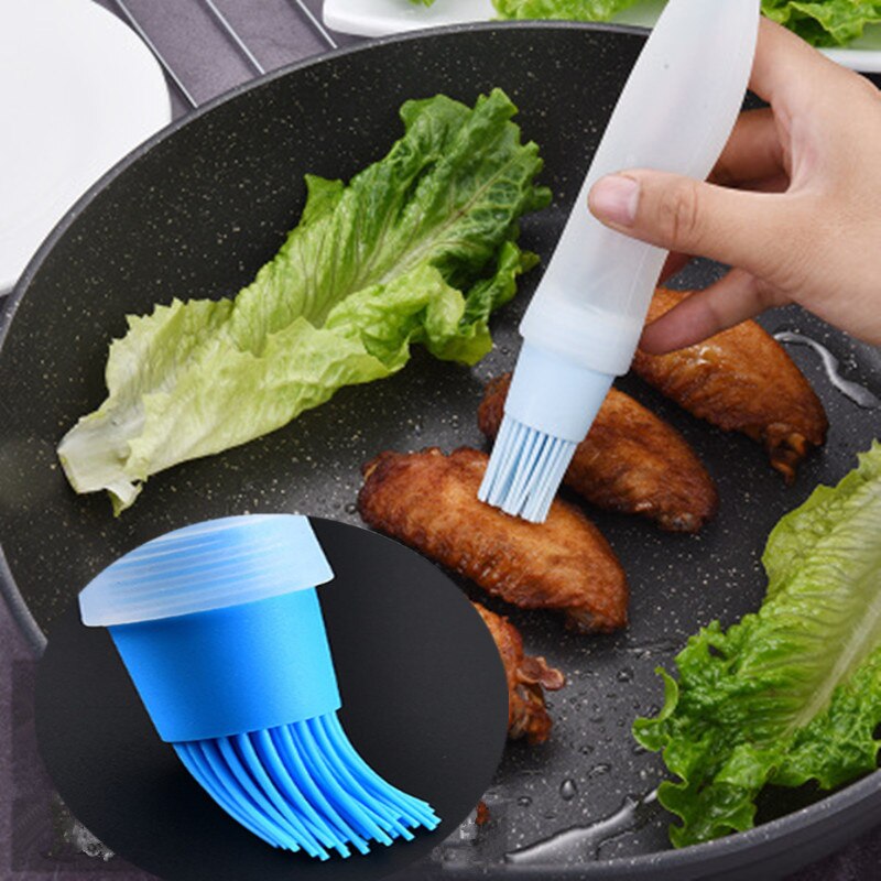 Botella de aceite con cepillo, cepillo portátil de silicona para barbacoa, botella con brocha aplicadora de aceite con tapa, dispensador de aceite de cocina, accesorios para barbacoa