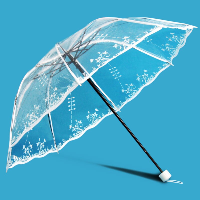 Paraguas plegable para mujer y niña, sombrilla transparente con forma de seta de cerezo Sakura, 3 pliegues: 07